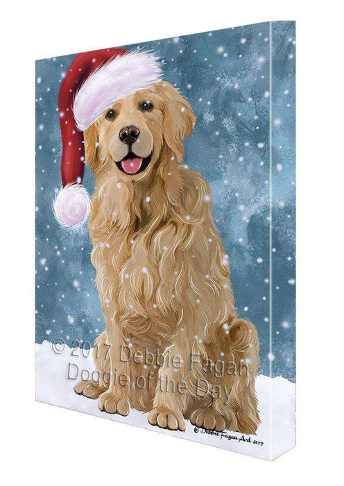 Let It Snow Christmas Happy Holidays Golden Retriever Dog Print on Canvas Wall Art CVS306