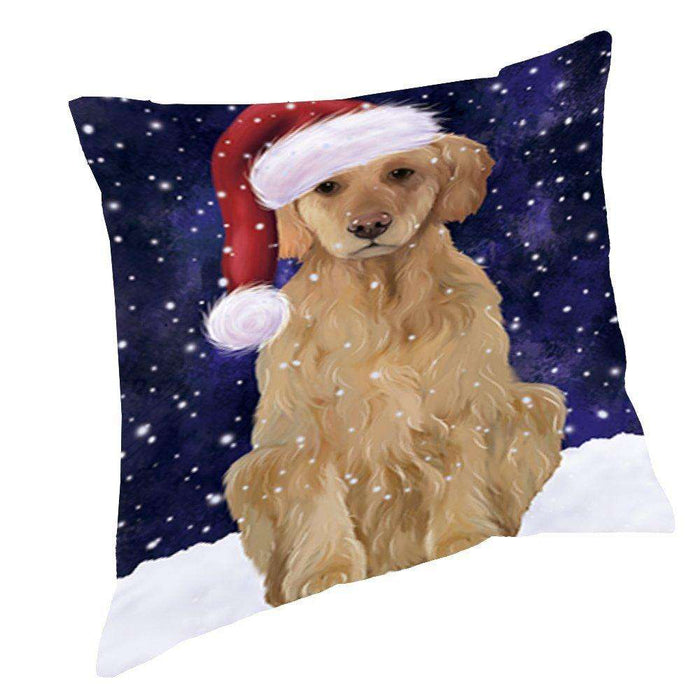 Let It Snow Christmas Happy Holidays Golden Retriever Dog Throw Pillow PIL988
