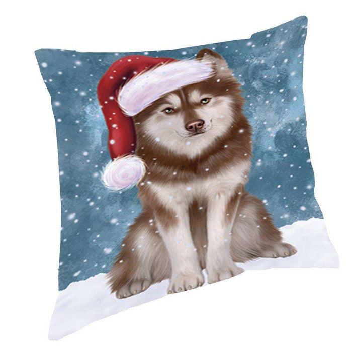 Let It Snow Christmas Happy Holidays Husky Dog Throw Pillow PIL992