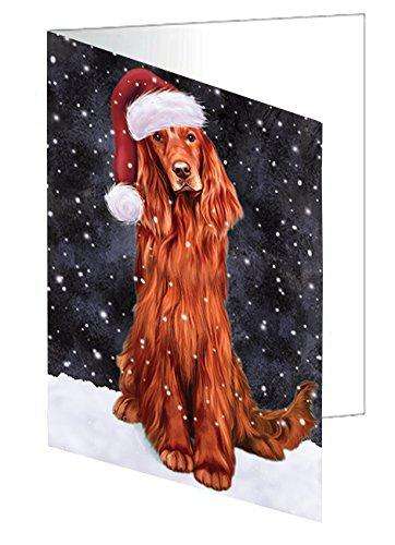 Let It Snow Christmas Happy Holidays Irish Setter Dog Handmade Artwork Assorted Pets Greeting Cards and Note Cards with Envelopes for All Occasions and Holiday Seasons GCD1590