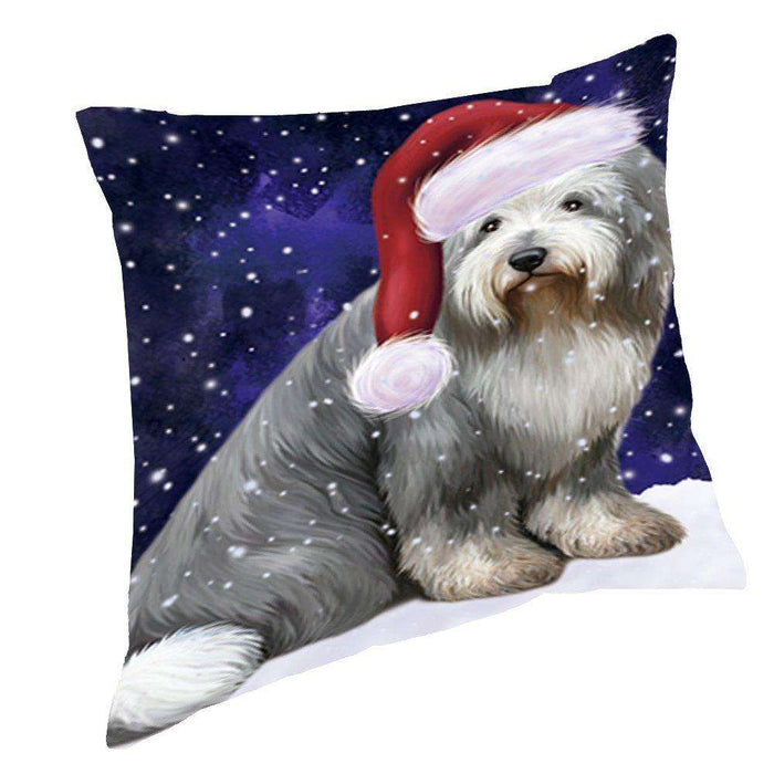 Let It Snow Christmas Happy Holidays Old English Sheepdog Dog Throw Pillow PIL1000