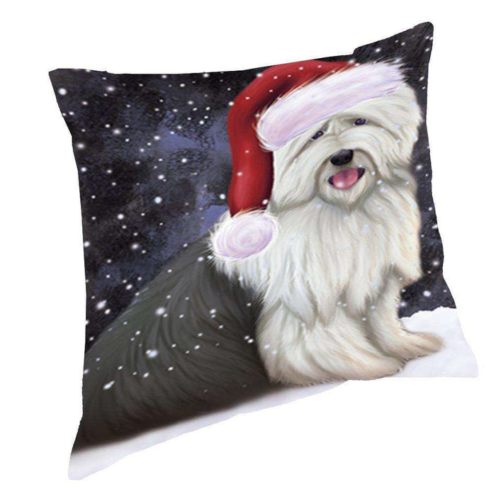 Let It Snow Christmas Happy Holidays Old English Sheepdog Dog Throw Pillow PIL1004
