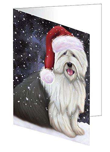 Let It Snow Christmas Happy Holidays Old English Sheepdog Handmade Artwork Assorted Pets Greeting Cards and Note Cards with Envelopes for All Occasions and Holiday Seasons GCD1505