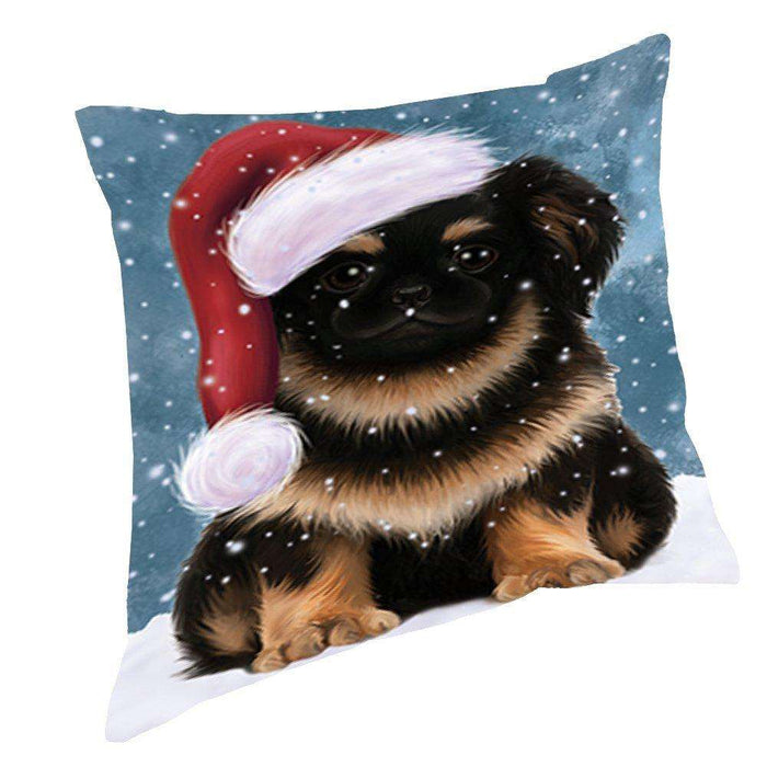 Let It Snow Christmas Happy Holidays Pekingese Dog Throw Pillow PIL1008