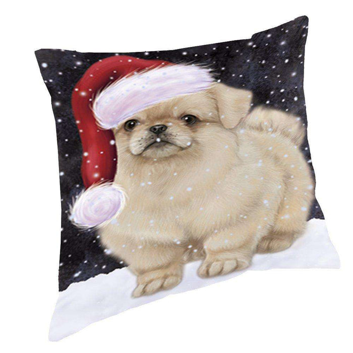 Let It Snow Christmas Happy Holidays Pekingese Dog Throw Pillow PIL1012