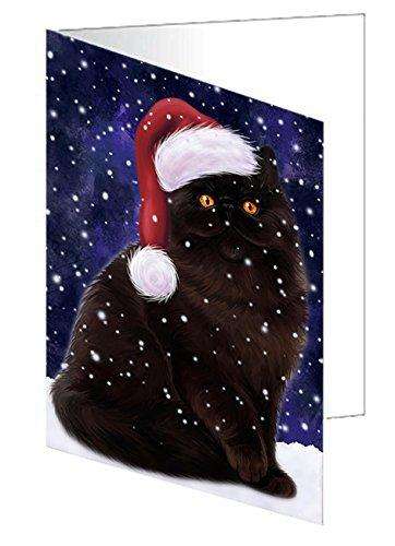 Let It Snow Christmas Happy Holidays Persian Black Cat Handmade Artwork Assorted Pets Greeting Cards and Note Cards with Envelopes for All Occasions and Holiday Seasons GCD800