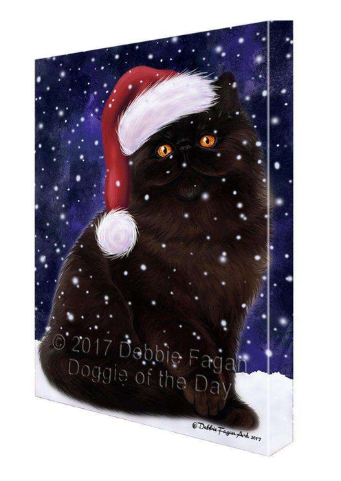 Let It Snow Christmas Happy Holidays Persian Black Cat Print on Canvas Wall Art CVS360