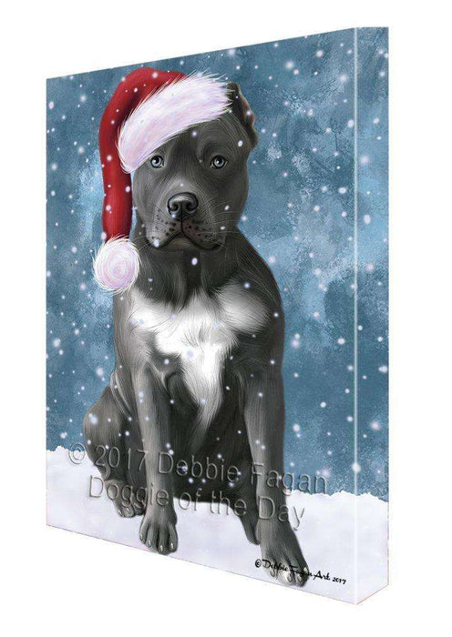 Let It Snow Christmas Happy Holidays Pibulls Dog Print on Canvas Wall Art CVS396