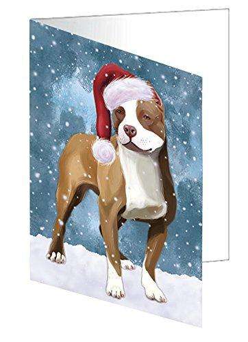 Let It Snow Christmas Happy Holidays Pit Bull Dog Handmade Artwork Assorted Pets Greeting Cards and Note Cards with Envelopes for All Occasions and Holiday Seasons GCD1545