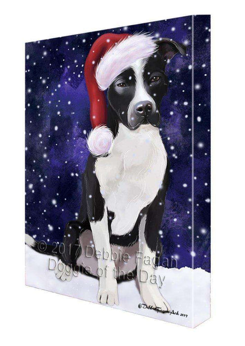 Let It Snow Christmas Happy Holidays Pit Bull Dog Print on Canvas Wall Art CVS405