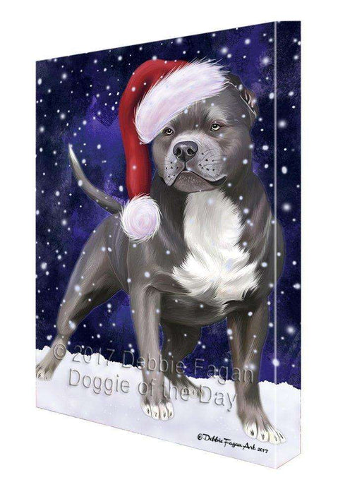 Let It Snow Christmas Happy Holidays Pit Bull Dog Print on Canvas Wall Art CVS414