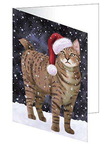 Let It Snow Christmas Happy Holidays Pixie Bob Cat Handmade Artwork Assorted Pets Greeting Cards and Note Cards with Envelopes for All Occasions and Holiday Seasons GCD835