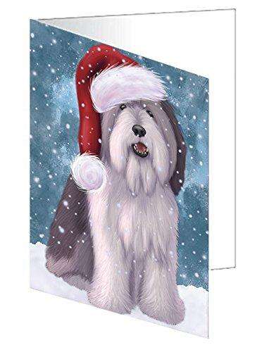 Let It Snow Christmas Happy Holidays Polish Lowland Sheepdog Handmade Artwork Assorted Pets Greeting Cards and Note Cards with Envelopes for All Occasions and Holiday Seasons GCD840