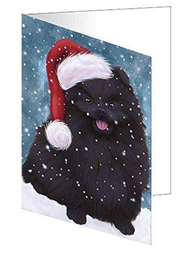 Let It Snow Christmas Happy Holidays Pomeranian Black Dog Handmade Artwork Assorted Pets Greeting Cards and Note Cards with Envelopes for All Occasions and Holiday Seasons GCD855