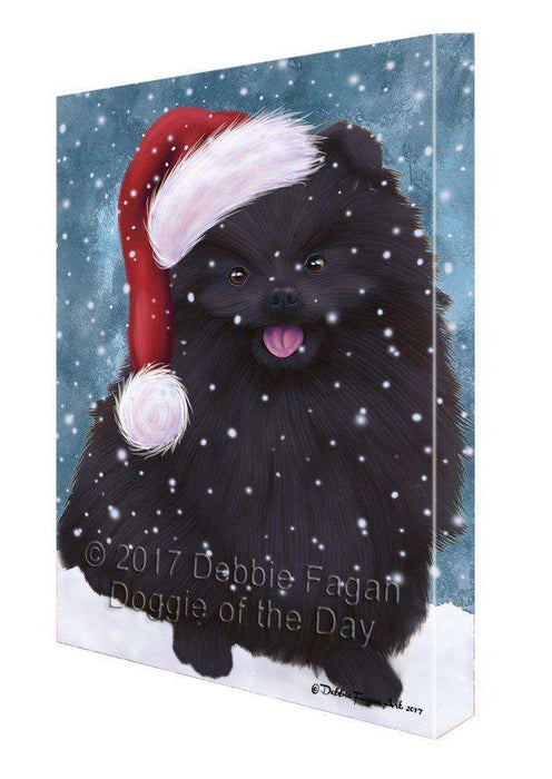 Let It Snow Christmas Happy Holidays Pomeranian Black Print on Canvas Wall Art CVS468