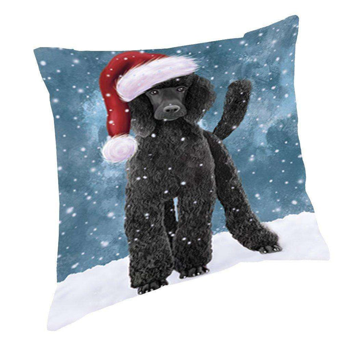 Let It Snow Christmas Happy Holidays Poodle Black Dog Throw Pillow PIL1044