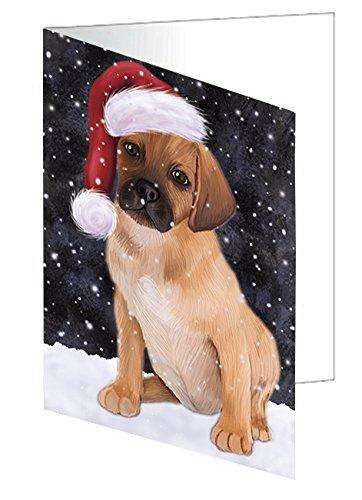 Let It Snow Christmas Happy Holidays Puggle Puppy Handmade Artwork Assorted Pets Greeting Cards and Note Cards with Envelopes for All Occasions and Holiday Seasons GCD1575