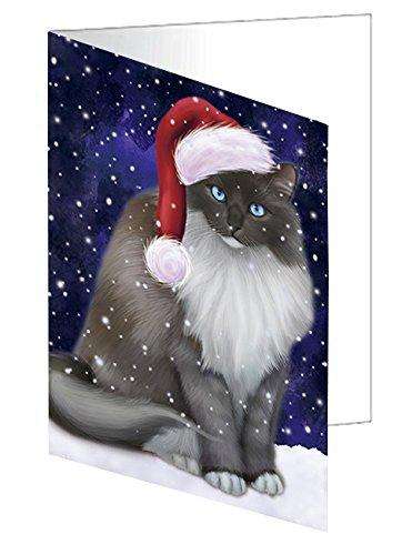 Let It Snow Christmas Happy Holidays Ragdoll Cat Handmade Artwork Assorted Pets Greeting Cards and Note Cards with Envelopes for All Occasions and Holiday Seasons GCD1585