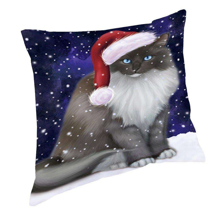 Let It Snow Christmas Happy Holidays Ragdoll Cat Throw Pillow PIL1072