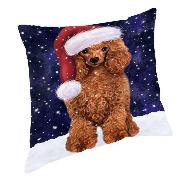 Let It Snow Christmas Happy Holidays Red Poodle Dog Throw Pillow PIL1084