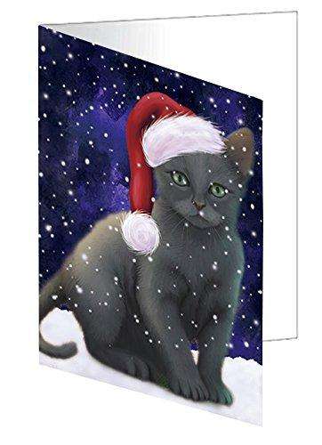 Let It Snow Christmas Happy Holidays Russian Blue Cat Handmade Artwork Assorted Pets Greeting Cards and Note Cards with Envelopes for All Occasions and Holiday Seasons GCD1615