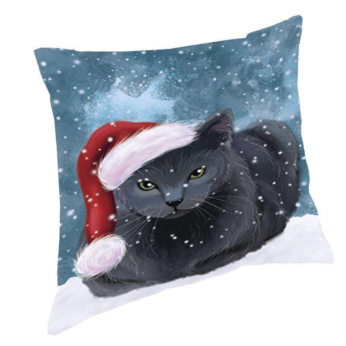 Let It Snow Christmas Happy Holidays Russian Blue Cat Throw Pillow PIL1092