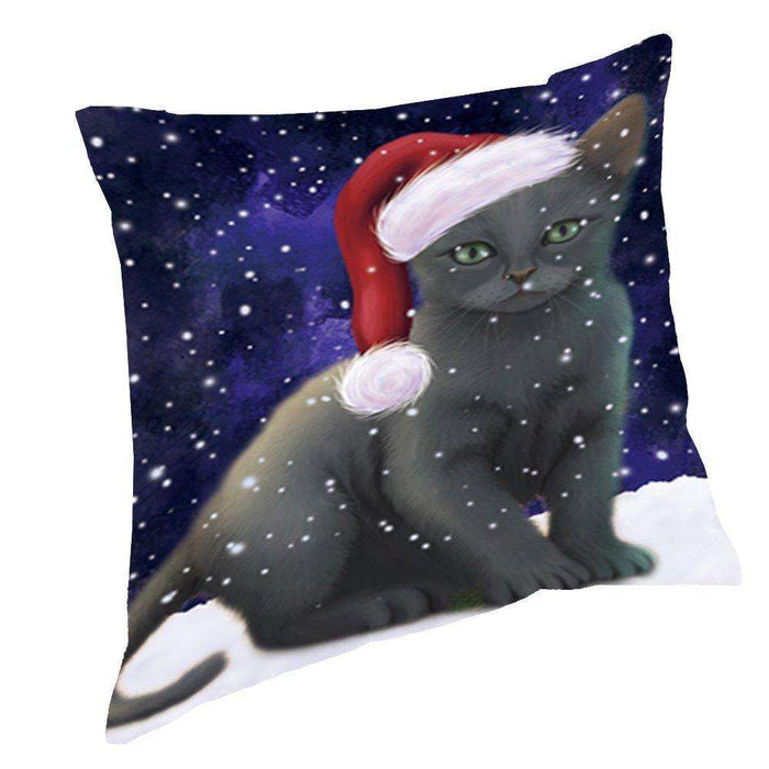 Let It Snow Christmas Happy Holidays Russian Blue Cat Throw Pillow PIL1096