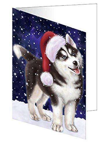 Let It Snow Christmas Happy Holidays Siberian Husky Dog Handmade Artwork Assorted Pets Greeting Cards and Note Cards with Envelopes for All Occasions and Holiday Seasons GCD875