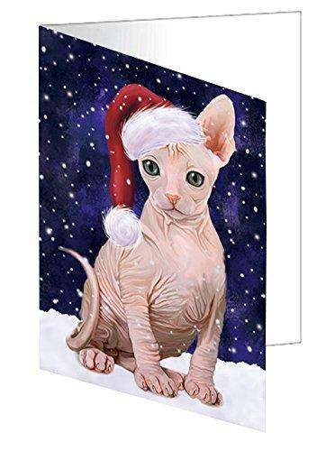 Let It Snow Christmas Happy Holidays Sphynx Cat Handmade Artwork Assorted Pets Greeting Cards and Note Cards with Envelopes for All Occasions and Holiday Seasons GCD1625