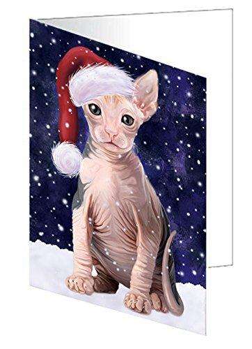 Let It Snow Christmas Happy Holidays Sphynx Cat Handmade Artwork Assorted Pets Greeting Cards and Note Cards with Envelopes for All Occasions and Holiday Seasons GCD890
