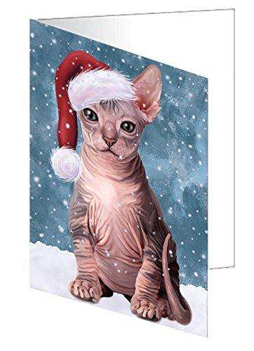 Let It Snow Christmas Happy Holidays Sphynx Cat Handmade Artwork Assorted Pets Greeting Cards and Note Cards with Envelopes for All Occasions and Holiday Seasons GCD895