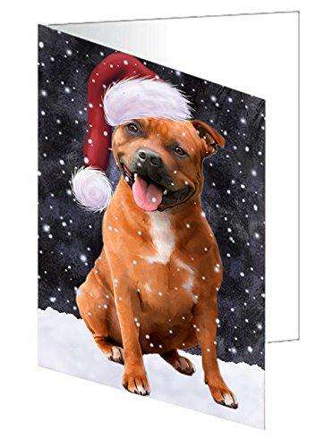 Let It Snow Christmas Happy Holidays Staffordshire Dog Handmade Artwork Assorted Pets Greeting Cards and Note Cards with Envelopes for All Occasions and Holiday Seasons GCD900