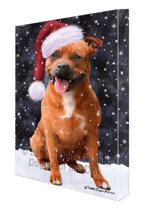 Let It Snow Christmas Happy Holidays Staffordshire Unsigned Dog Print on Canvas Wall Art CVS540