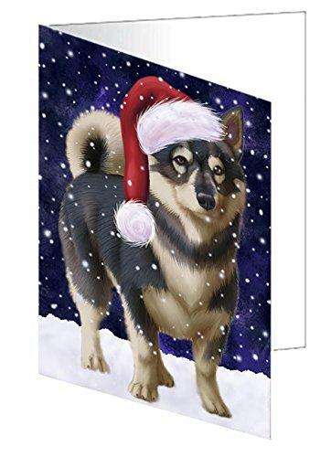 Let It Snow Christmas Happy Holidays Swedish Vallhund Dog Handmade Artwork Assorted Pets Greeting Cards and Note Cards with Envelopes for All Occasions and Holiday Seasons GCD905