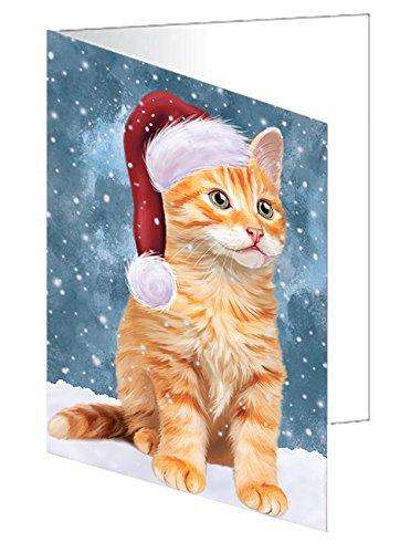 Let It Snow Christmas Happy Holidays Tabby Cat Handmade Artwork Assorted Pets Greeting Cards and Note Cards with Envelopes for All Occasions and Holiday Seasons GCD915