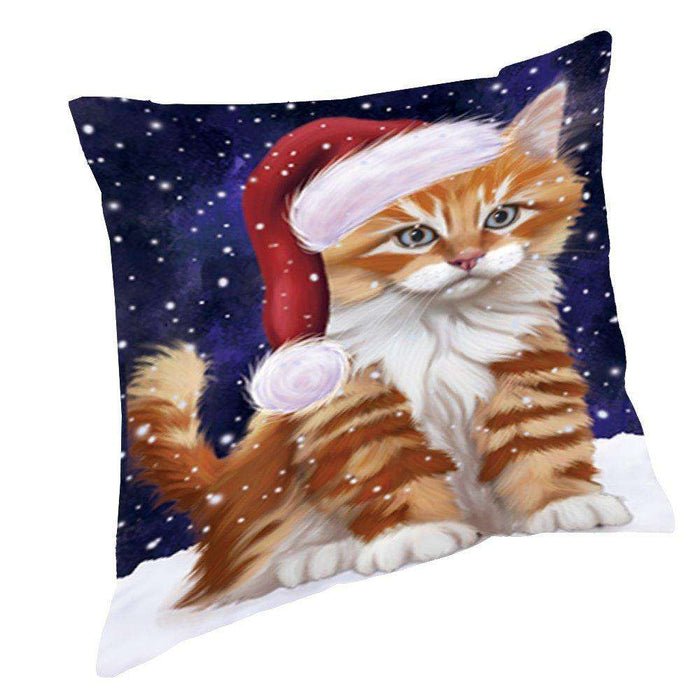 Let It Snow Christmas Happy Holidays Tabby Cat Throw Pillow PIL1124