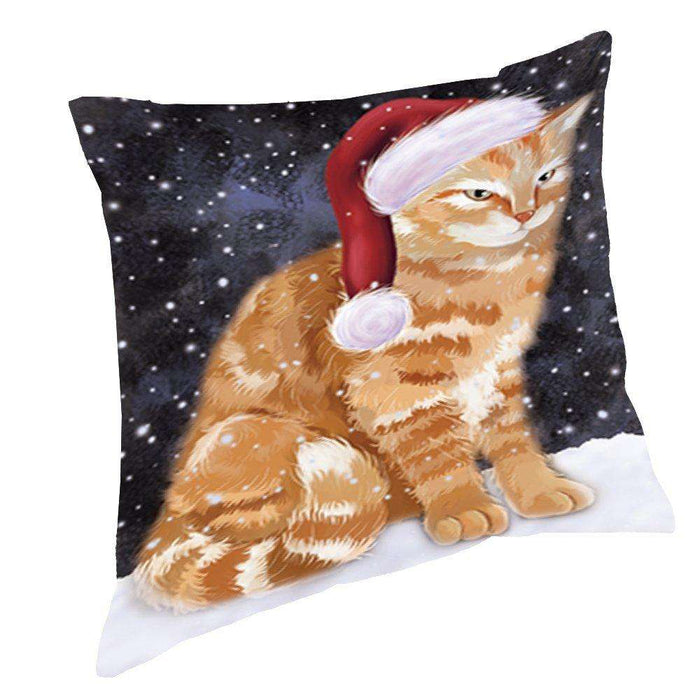 Let It Snow Christmas Happy Holidays Tabby Cat Throw Pillow PIL1128