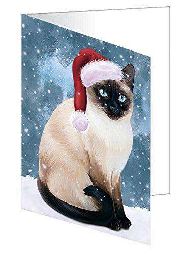 Let It Snow Christmas Happy Holidays Thai Siamese Cat Handmade Artwork Assorted Pets Greeting Cards and Note Cards with Envelopes for All Occasions and Holiday Seasons GCD930