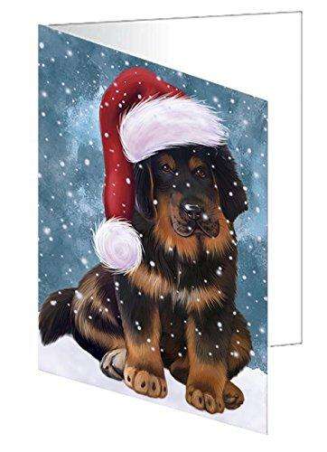 Let It Snow Christmas Happy Holidays Tibetan Mastiff Puppy Handmade Artwork Assorted Pets Greeting Cards and Note Cards with Envelopes for All Occasions and Holiday Seasons GCD935