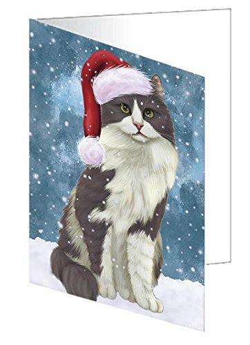 Let It Snow Christmas Happy Holidays Turkish Angora Cat Handmade Artwork Assorted Pets Greeting Cards and Note Cards with Envelopes for All Occasions and Holiday Seasons GCD965