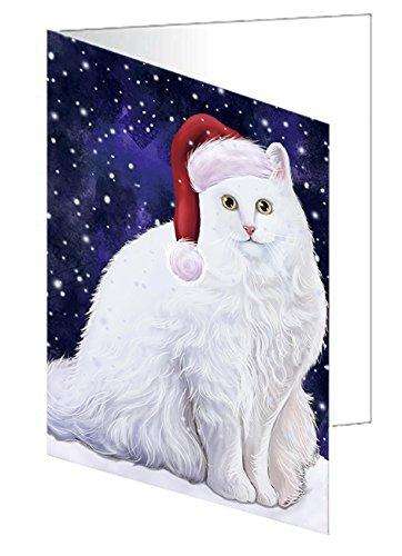 Let It Snow Christmas Happy Holidays Turkish Angora Cat Handmade Artwork Assorted Pets Greeting Cards and Note Cards with Envelopes for All Occasions and Holiday Seasons GCD970