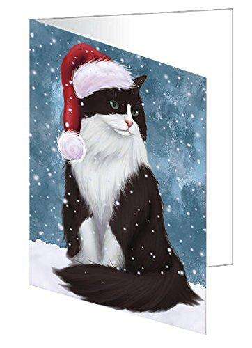 Let It Snow Christmas Happy Holidays Tuxedo Cat Handmade Artwork Assorted Pets Greeting Cards and Note Cards with Envelopes for All Occasions and Holiday Seasons GCD975