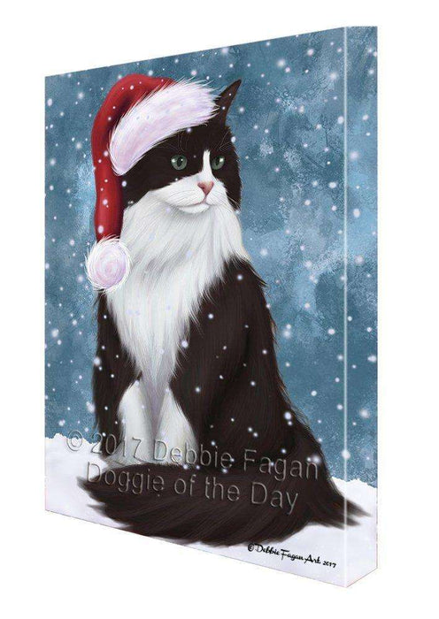 Let It Snow Christmas Happy Holidays Tuxedo Cat Print on Canvas Wall Art CVS675