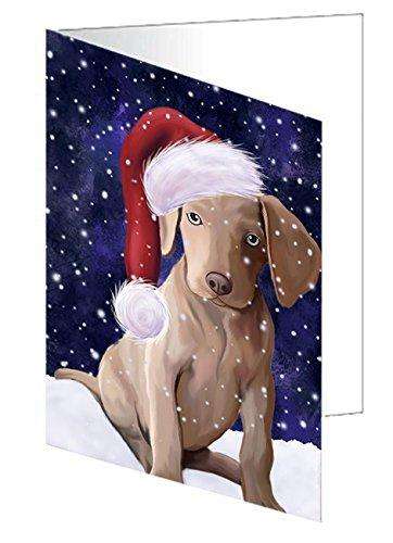 Let It Snow Christmas Happy Holidays Weimaraner Puppy Handmade Artwork Assorted Pets Greeting Cards and Note Cards with Envelopes for All Occasions and Holiday Seasons GCD990