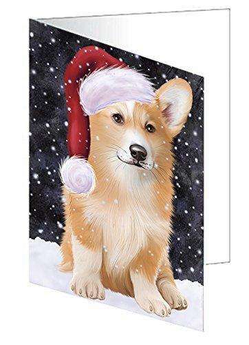 Let It Snow Christmas Happy Holidays Welsh Corgi Dog Handmade Artwork Assorted Pets Greeting Cards and Note Cards with Envelopes for All Occasions and Holiday Seasons GCD1000