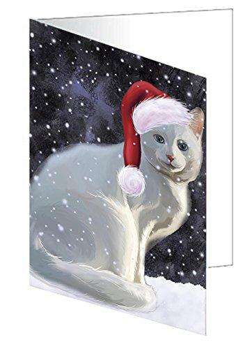 Let It Snow Christmas Happy Holidays White Albino Cat Handmade Artwork Assorted Pets Greeting Cards and Note Cards with Envelopes for All Occasions and Holiday Seasons GCD1020