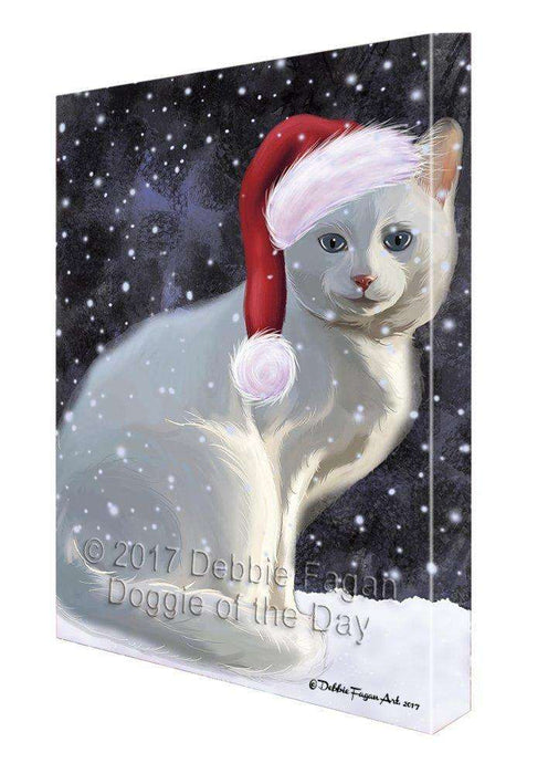 Let It Snow Christmas Happy Holidays White Albino Cat Print on Canvas Wall Art CVS756