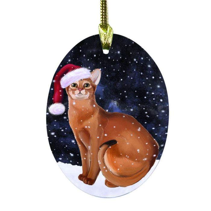 Let it Snow Christmas Holiday Abyssinian Cat Oval Glass Christmas Ornament OGOR48373