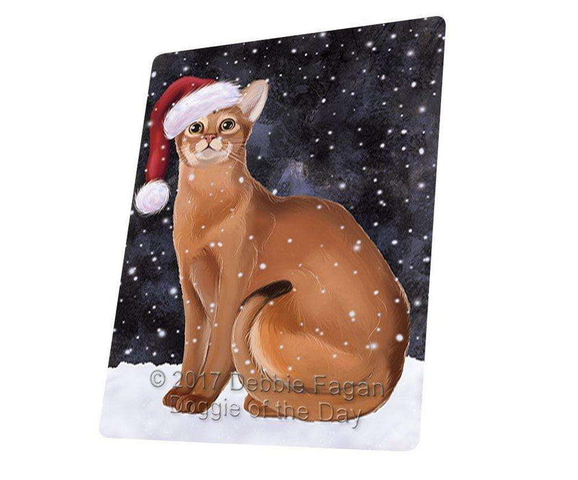 Let it Snow Christmas Holiday Abyssinian Cat Wearing Santa Hat Art Portrait Print Woven Throw Sherpa Plush Fleece Blanket D090