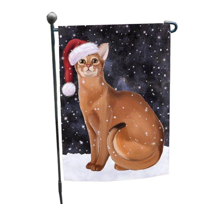 Let it Snow Christmas Holiday Abyssinian Cat Wearing Santa Hat Garden Flag FLG090